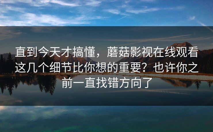 直到今天才搞懂，蘑菇影视在线观看这几个细节比你想的重要？也许你之前一直找错方向了