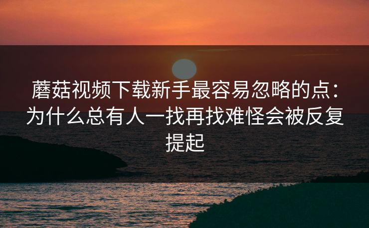 蘑菇视频下载新手最容易忽略的点：为什么总有人一找再找难怪会被反复提起